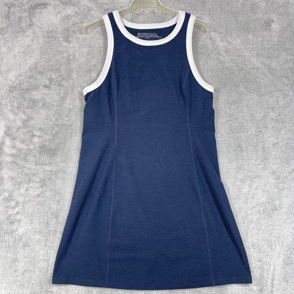 Beyond Yoga Spacedye Outlines Dress Women Large Navy Round Neck Pleated Pullover